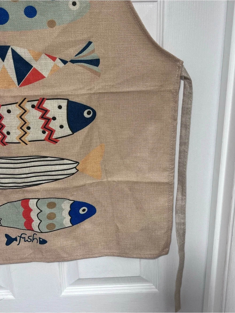 Printed Beige Apron with Colorful Fish Design